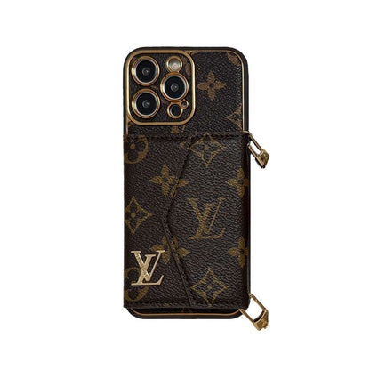Monogram iPhone Case With Wallet And Strap Brown Small Printing-XFQ240329