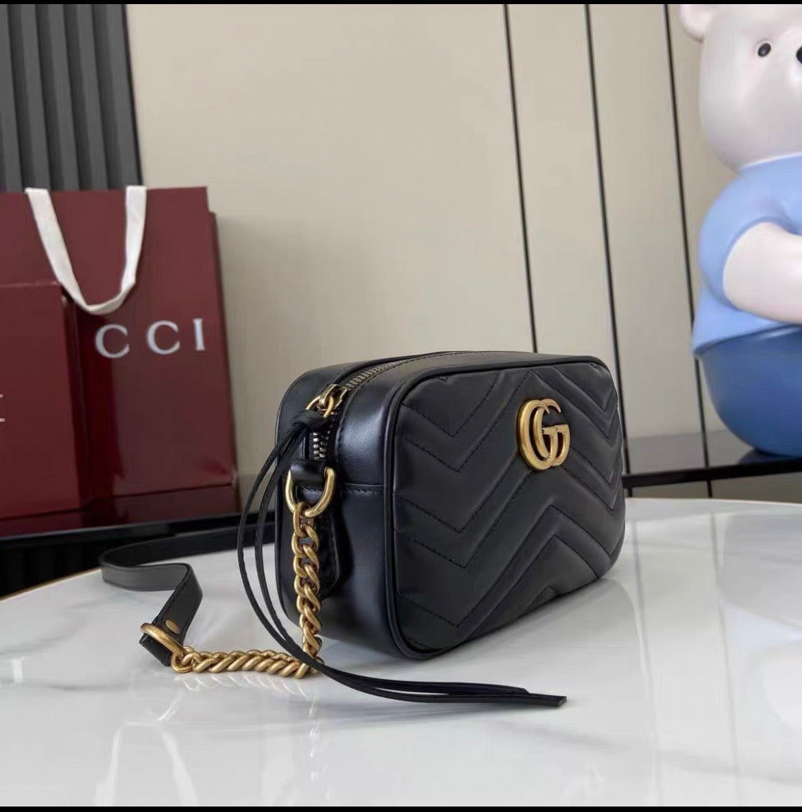 Vintage Quilted Small Square Bag with Gold Metal Buckle - Soft Leather Crossbody/Shoulder Bag