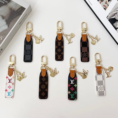 Luxury Leather Keychain Charm with Gold Accents