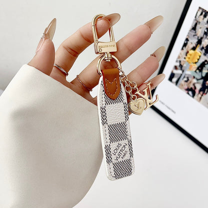 Luxury Leather Keychain Charm with Gold Accents