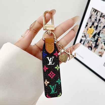 Luxury Leather Keychain Charm with Gold Accents