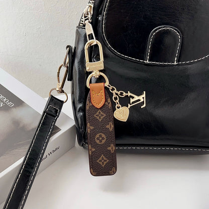 Luxury Leather Keychain Charm with Gold Accents