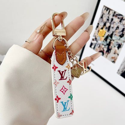 Luxury Leather Keychain Charm with Gold Accents