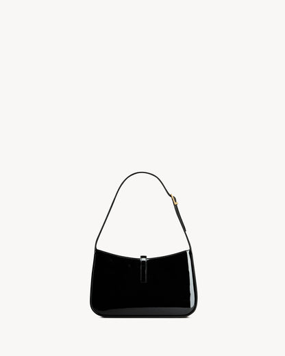 Saint Laurent Le 5 à 7 Patent Leather Hobo – Burgundy Elegance
