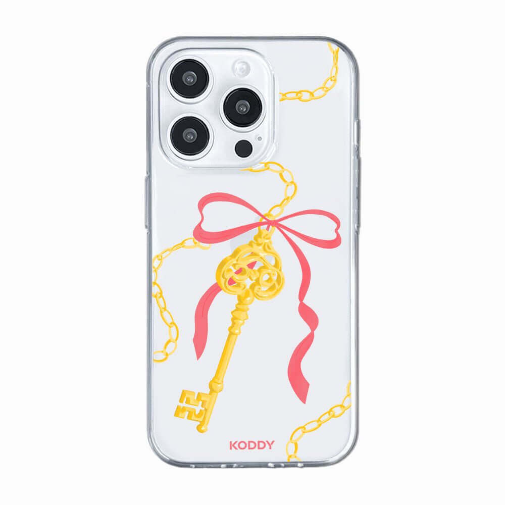 Antique Gold Pink Ribbon Key Phone Case