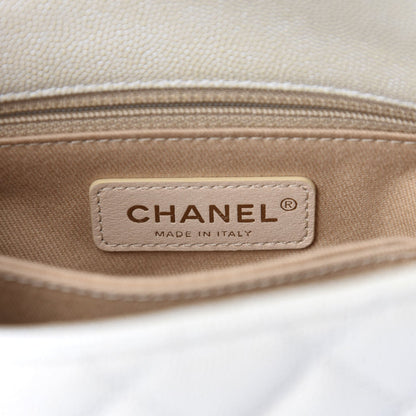 Elegant Iridescent Caviar Quilted Mini Coco Handle Flap White