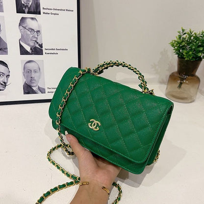 Wallet On Chain Shiny Lambskin Pearls Gold Tone Metal