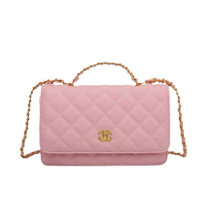 Wallet On Chain Shiny Lambskin Pearls Gold Tone Metal